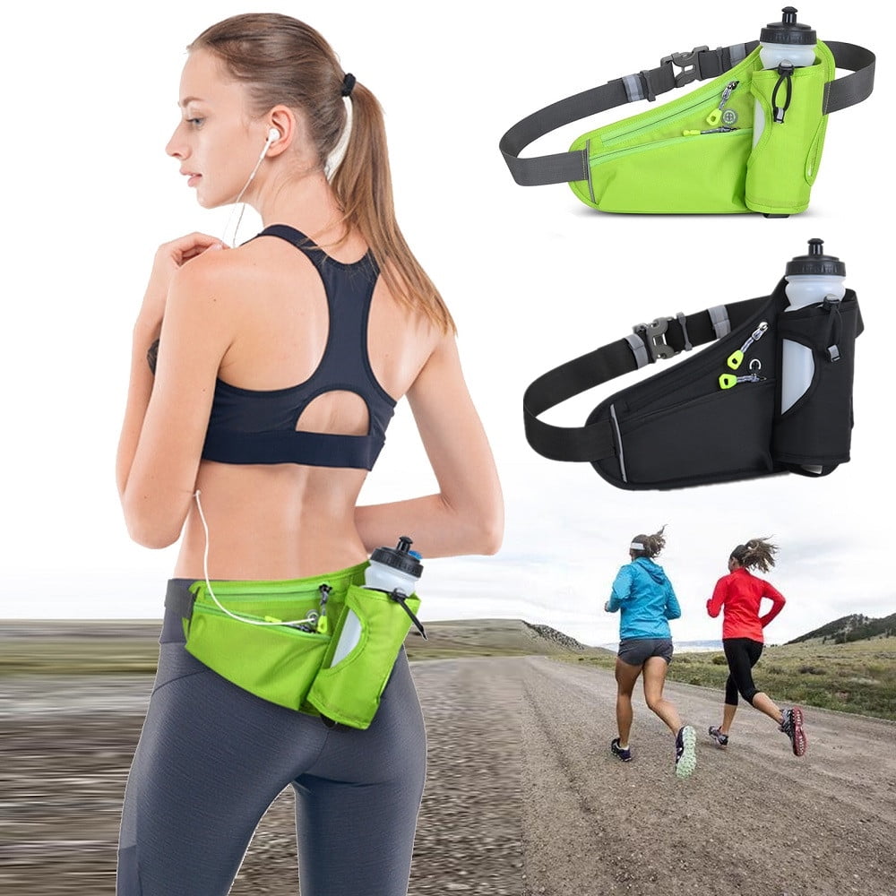 HAISSKY Running Waist Belt with Water Bottle Holder,Waterproof Sports Waist Pack with Reflective Strip for Jogging Running Walking Cycling Hiking Fit for Men and Women 