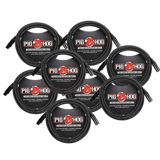 Cable de micrófono Pig Hog PHM10 de alto rendimiento XLR de 3 pines, 10 pies, 8 mm, paquete de 8