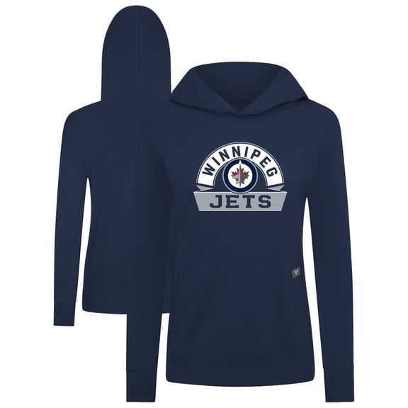 Women's Levelwear Navy Winnipeg Jets Relay Banner Arch Pullover Hoodie
