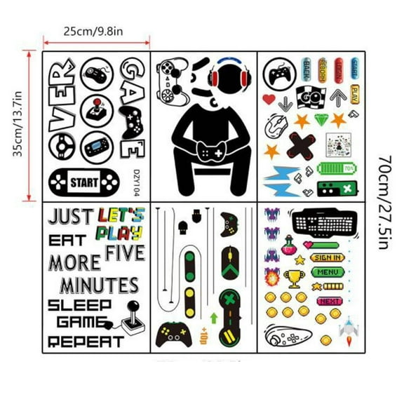 CCOCC 6 Pcs Game Room Decor,25*35cm Game Theme Gamer Room Decor for Boys,Removable Sticker Easy Installation Game Room Accessories and Decor