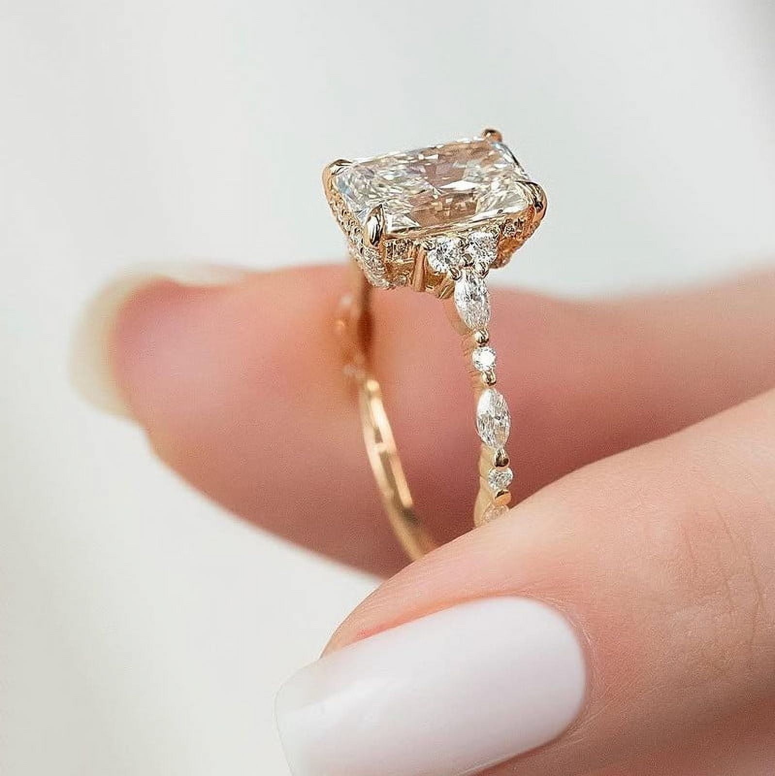 Cora Jewellery 3CT Art Deco Radiant Moissanite Engagement Ring For Women, 18K Yellow Gold