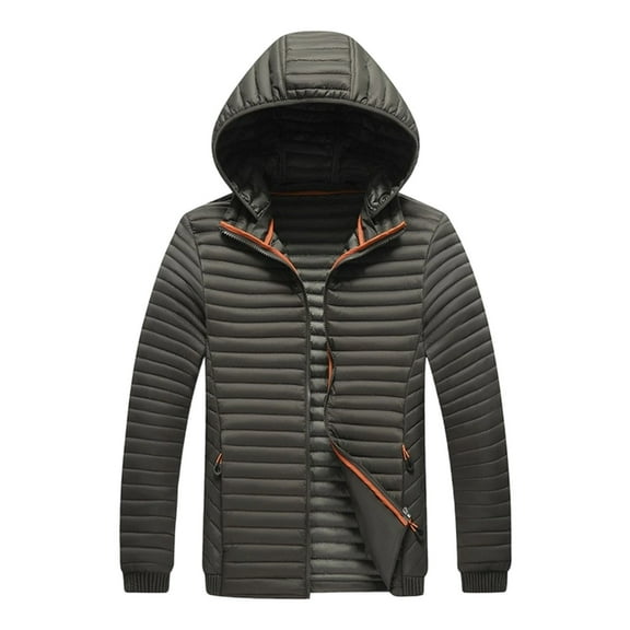 Mrmaere Men's Hooded Quilted Jacket Contrast Lightweight Warm Outerwear for Daily & Outdoor Wear Army Green L