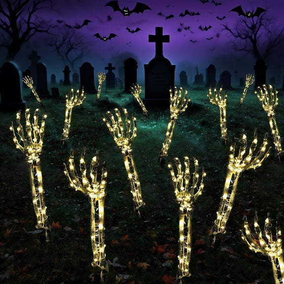 Ikfashoni 2Pcs Halloween Skeleton Arm Stakes with Light, Ghost Hands Outdoor Halloween Decoration
