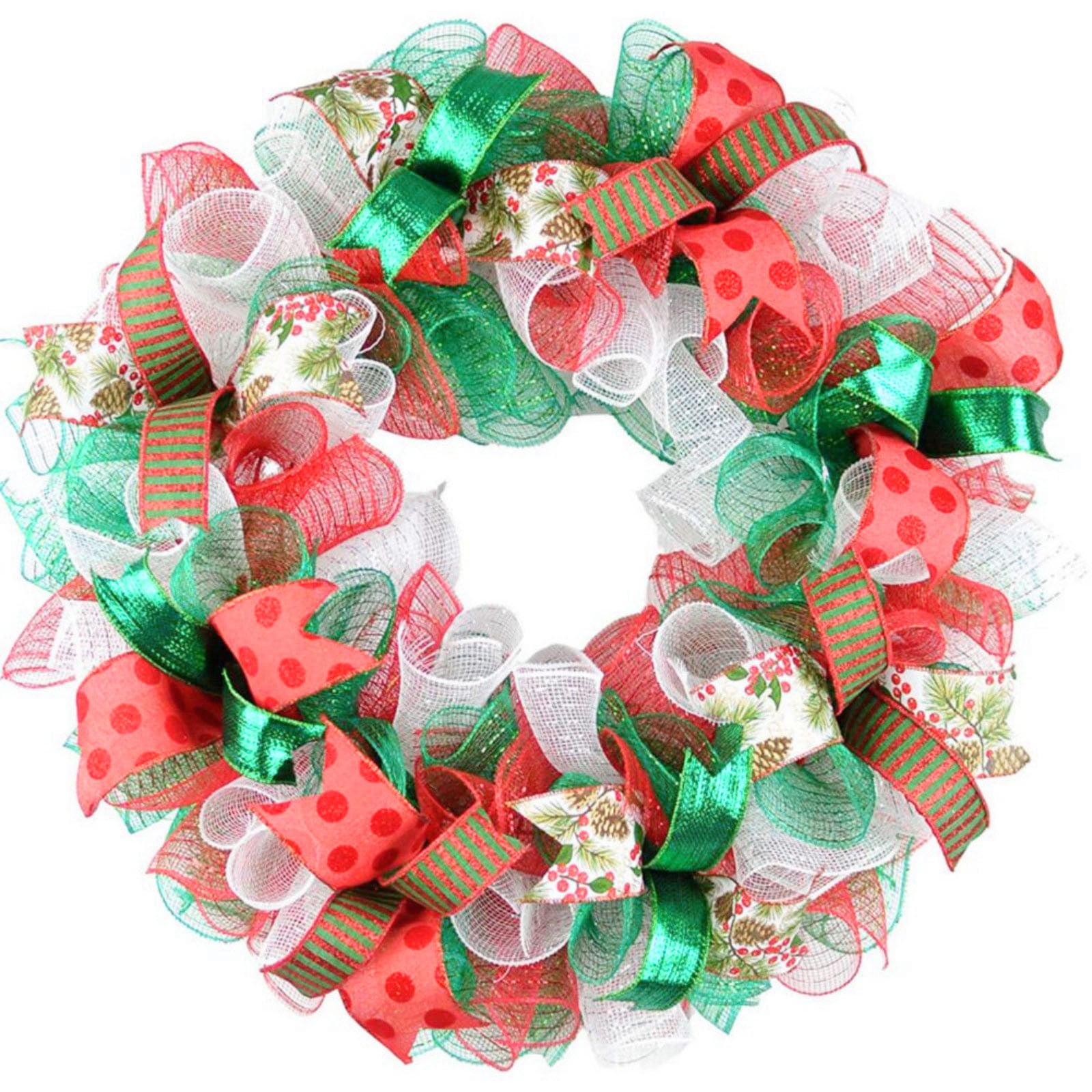 4 Rolls Poly Mesh Ribbon Burlap Poly with Metallic Foil Mesh Rolls for DIY Festivals Wreaths Party Decoration Wrapping Craft (Christmas Red/Christmas Green/10 Inches x 10 Yards)