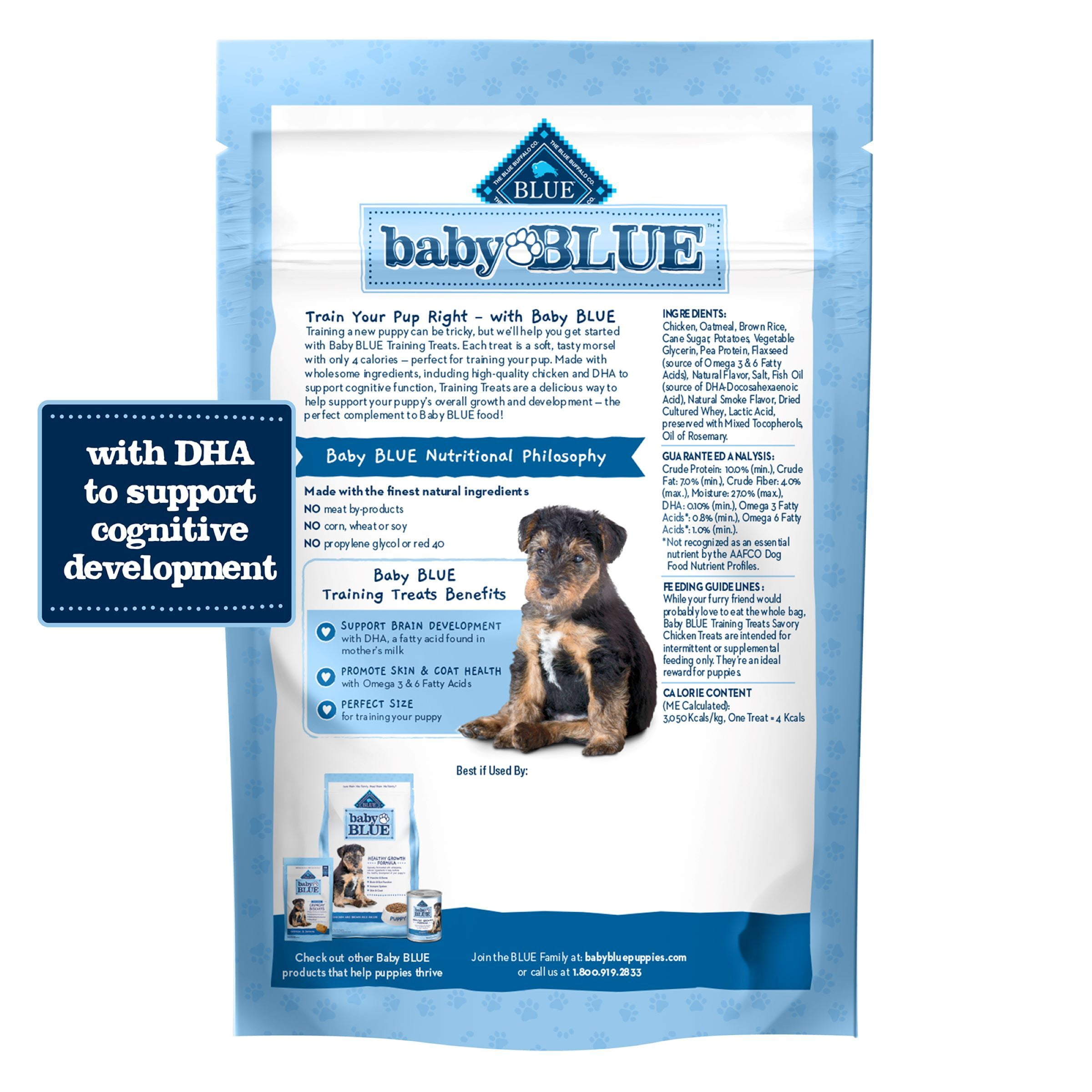 (4 pack) Blue Buffalo Baby BLUE Puppy Training Treats for Dogs with DHA, Savory Chicken, 4-oz. Bag