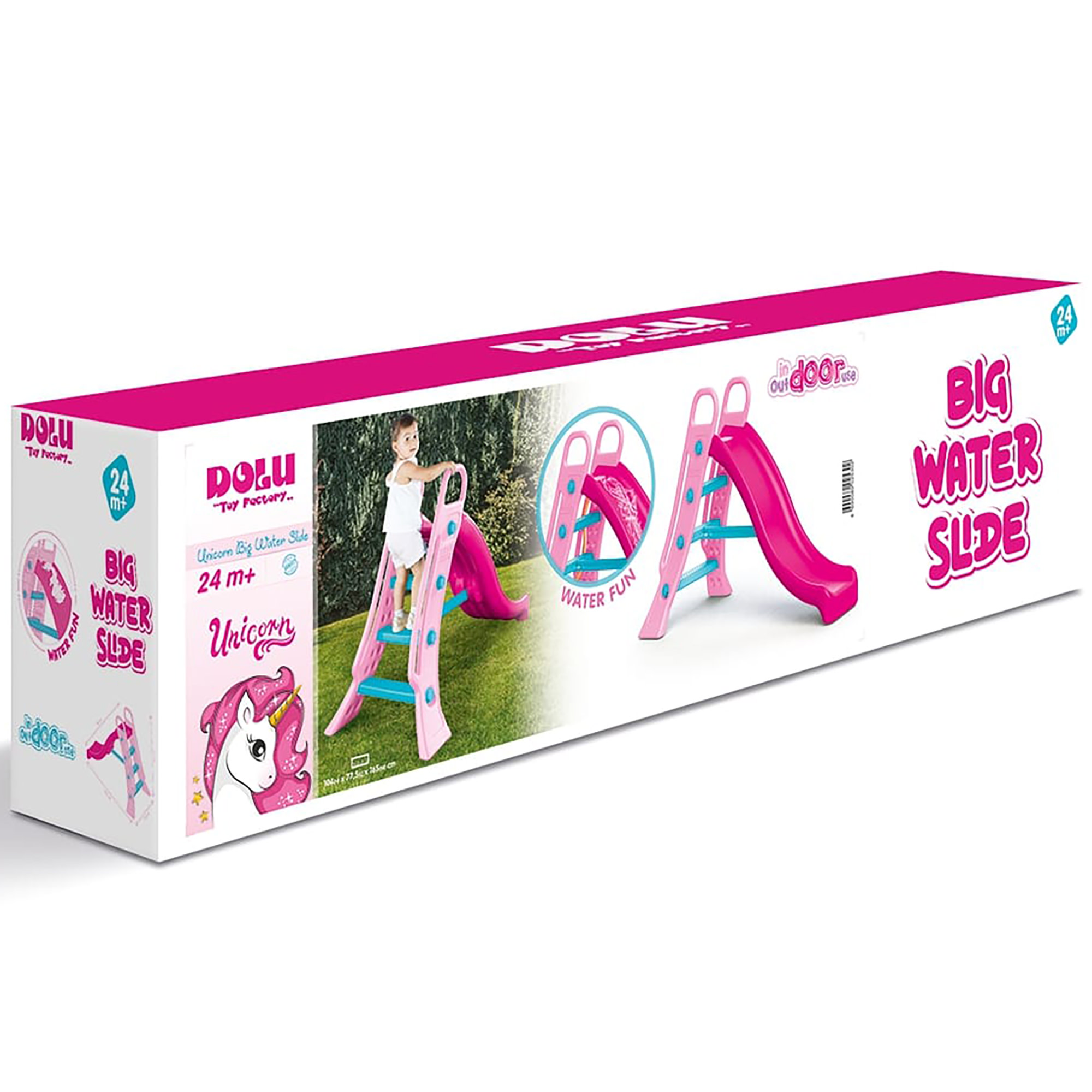 Dolu: Big Water Slide - Unicorn - Pink & Blue, Hose Hookup, 3 Step Ladder, Wet & Dry, Indoor-Outdoor, Plastic Playground Equipment Toy, Kid-Toddler 2+