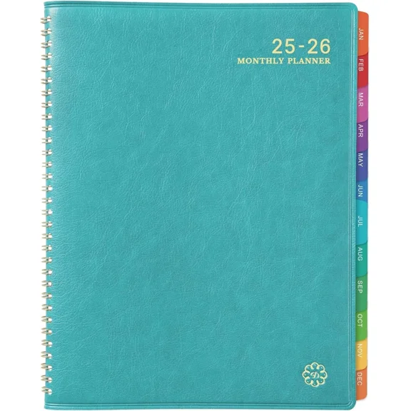 Monthly Planner 2025-2026 Twin-Wire Organizer Leather Cover 18 Month Planner