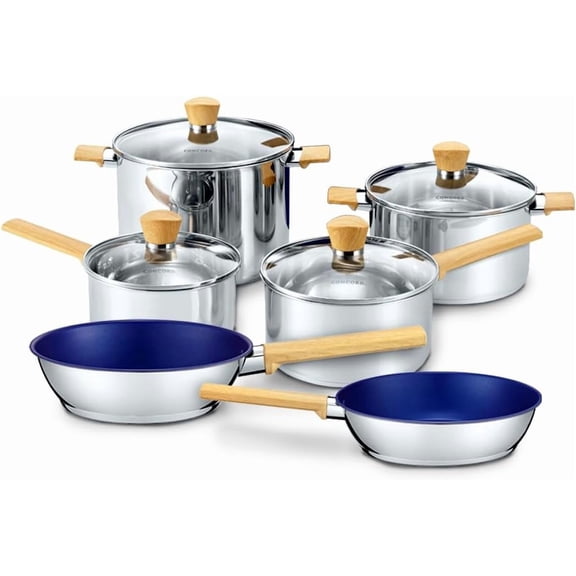 10 Piece Stainless Steel Cookware Set, Saucepans, Stock Pots & Pans/Skillets