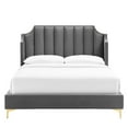 thumbnail image 6 of Platform Bed Frame, Queen Size, Velvet, Grey Gray, Modern Contemporary Urban Design, Bedroom Master Guest Suite, 6 of 8