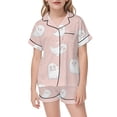 thumbnail image 4 of HEVRJEWJD Girls Halloween Print Short Sleeve Top With Shorts Pajamas Kids Button-Down Nightwear Loungewear Pink8 4-5 Years, 4 of 5