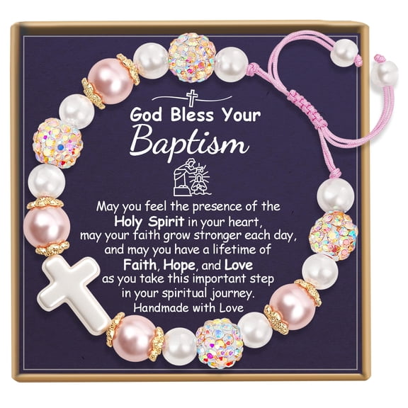 ANNECOSK Baptism Bracelet for Girls as Baptism Jewelry Cross Bracelets Christening Gifts, Happy Easter Bracelet for Girls as Easter Jewelry Cross Bracelets for Women as Easters Basket Stuffers