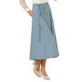 thumbnail image 4 of INSPIRE CHIC Women's A-Line Skirt Elastic High Waist Maxi Skirt with Pockets M Dusty Blue, 4 of 5