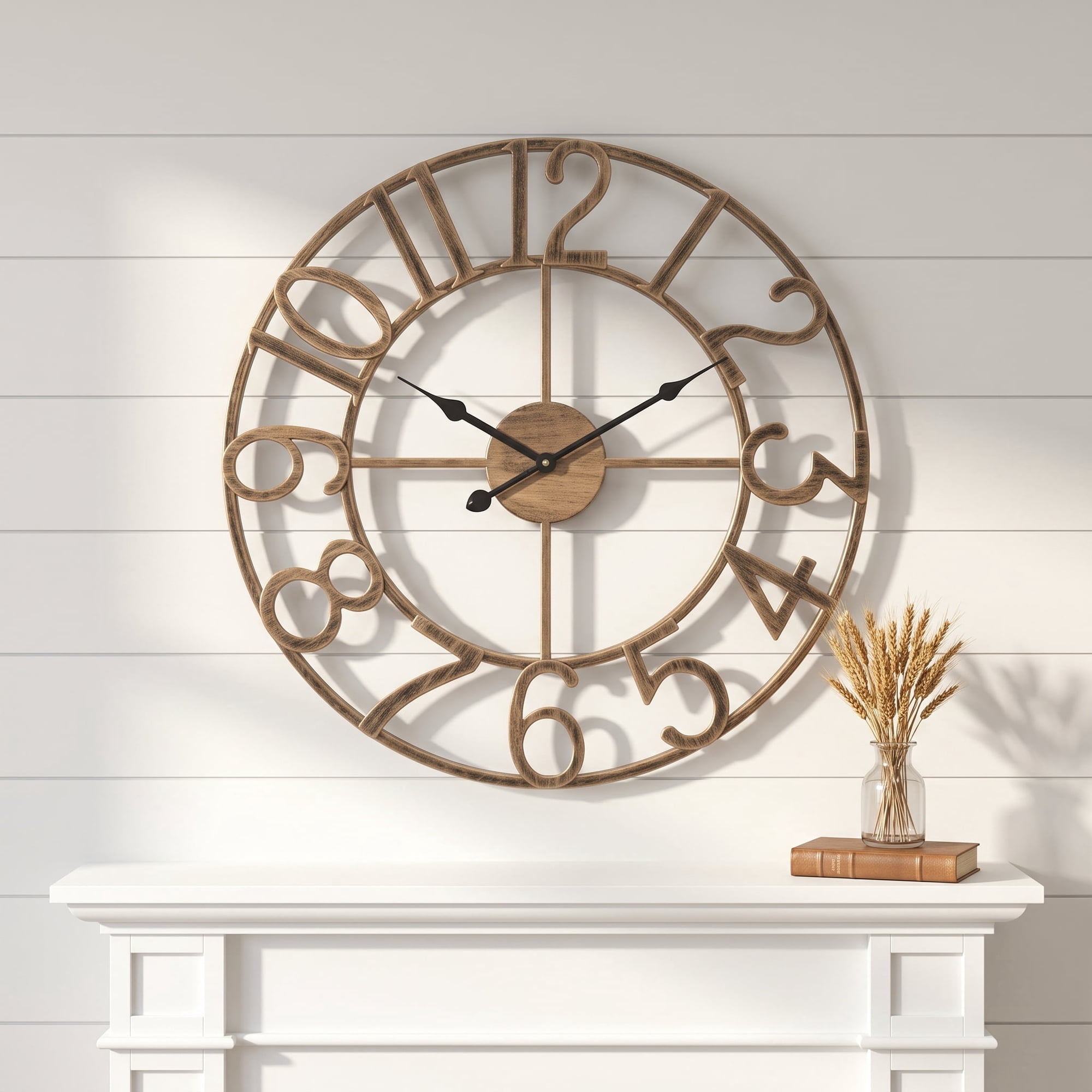 Renyuanyuan Vintage Metal Wall Clock, Stylish Decoration for Indoor and Outdoor Space, 34 cm