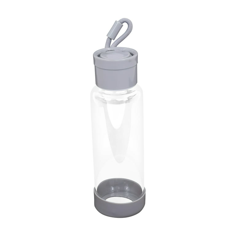Water Bottle 12oz / 350ml Wide Mouth Clear Glass Bottles with Strap, Gray  Lids for Juicing, Smoothies, Infused Water, Beverage Storage 