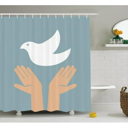 Hippie Shower Curtain Dove Of Peace Flying Above Hands For World Hippie Shower Curtain Dove Of Peace Flying Above Hands For World Theme Vintage Style