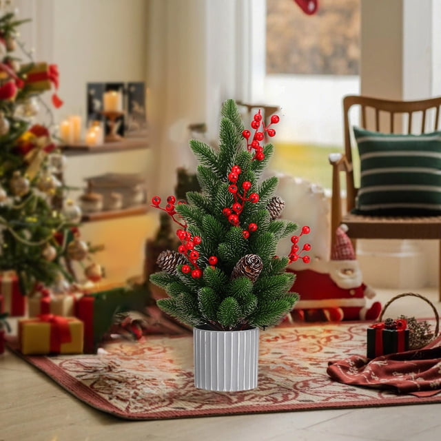 Vaidha Small Mini Christmas Tree Ornament | 14.5-Inch Multicolor Plastic Holiday Decor for Desk, Bedroom & Living Room | Includes 1 Piece for Festive Scene Setting