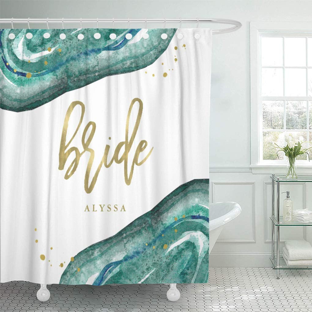 Yusdecor Blue Watercolor Teal And Gold Look Geode Bride Green Bathroom Decor Bath Shower Curtain 60x72 Inch Walmart Canada