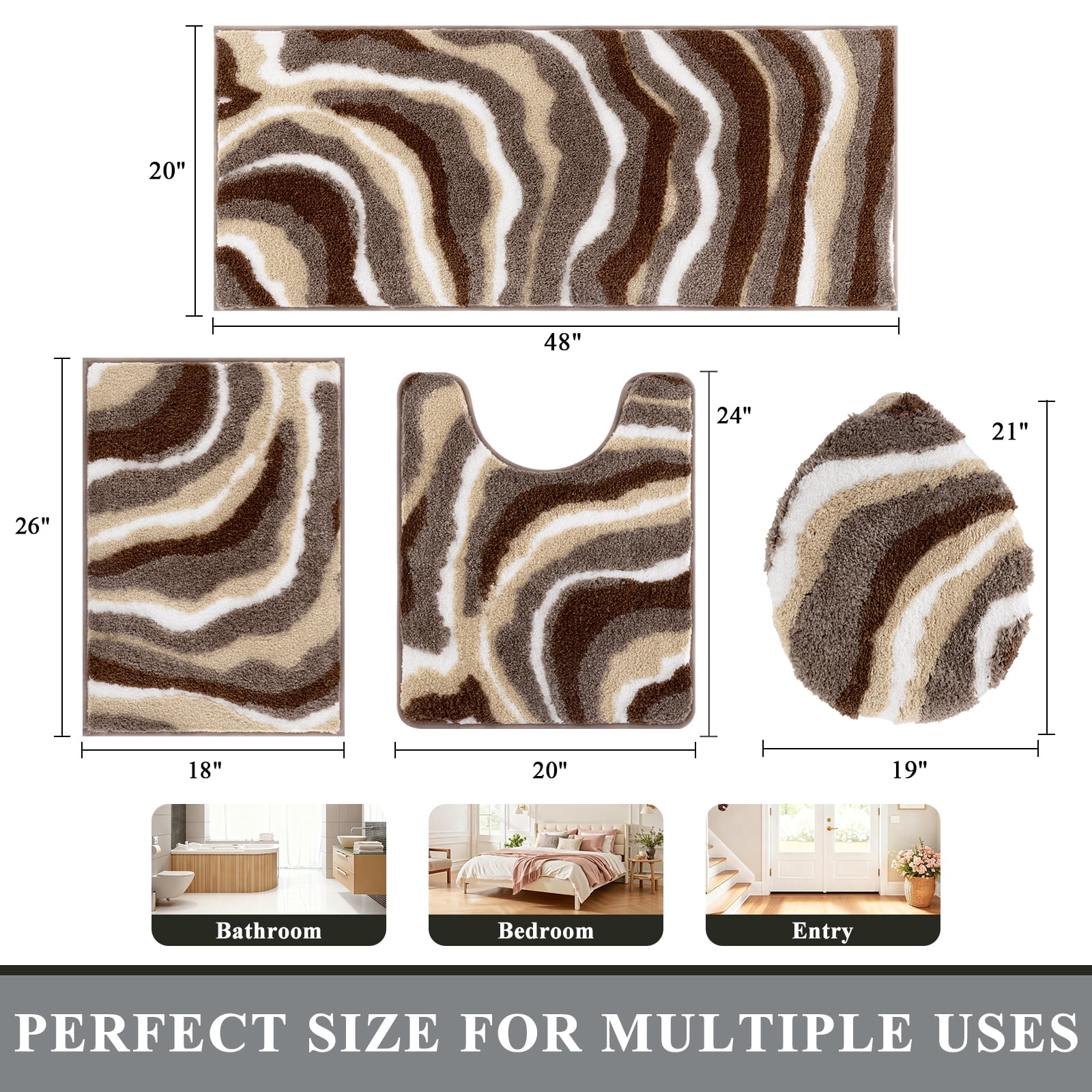 Bathroom Rugs Sets 4 Piece with Toilet Lid Cover, Non Slip Bathroom Mats Extra Soft Chenille Bath Rugs Absorbent Shaggy Rugs Perfect Plush Mats U-Shaped Toilet Rug and Toilet Cover Kitchen