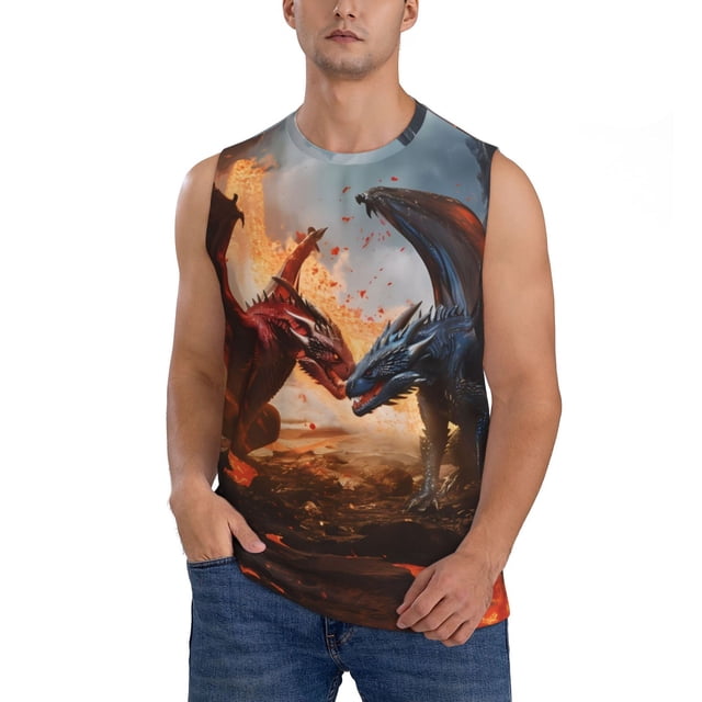 Fotbe Lava Dragon Men's Camiseta sin Mangas Estampada para Hombres, Playera Casual para Gimnasio, Entrenamiento, Playa-Small