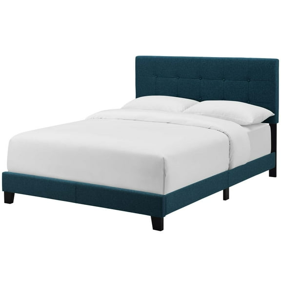 Modern Contemporary Urban Design Bedroom Full Size Bed Frame, Fabric, Navy Blue, Box Spring Required
