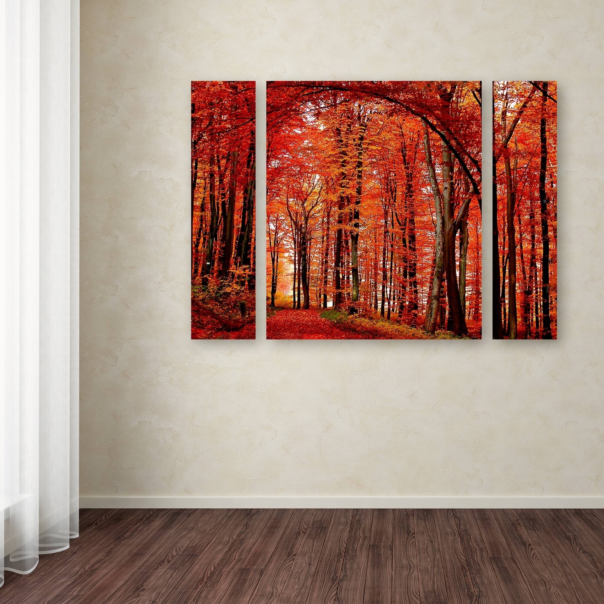 Trademark Fine Art "The Red Way" Canvas Art by Philippe Sainte-Laudy Three Panel Set