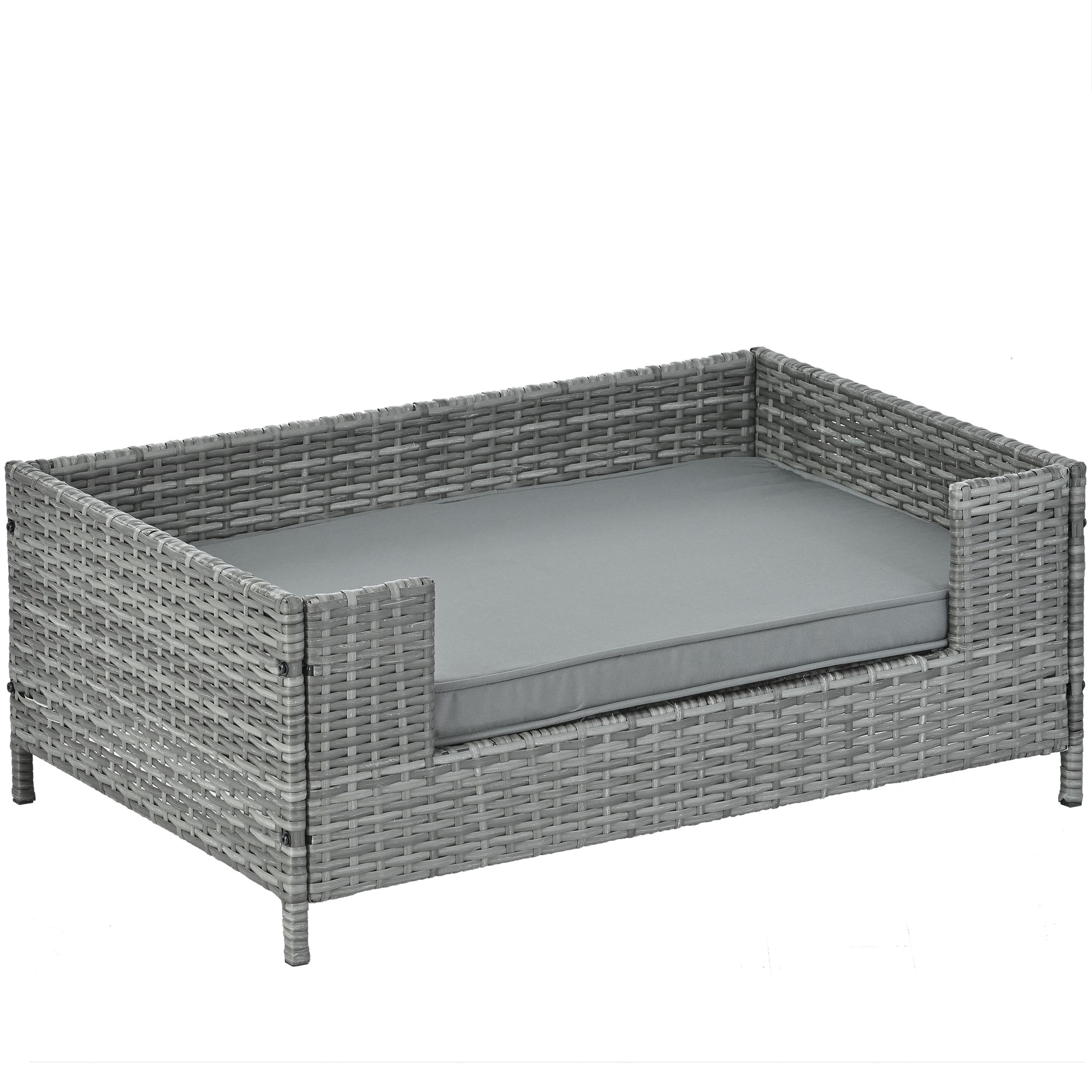 Pefilos 35" PE Wicker Dog Sofa Bed Elevated Raised Rattan Pet Bed for Indoor/Outdoor with Removable Cushion Lounge, Gray Pefilos 35" PE Wicker Dog Sofa Bed Elevated Raised Rattan Pet Bed for Indoor/Outdoor with Removable Cushion Lounge, Gray