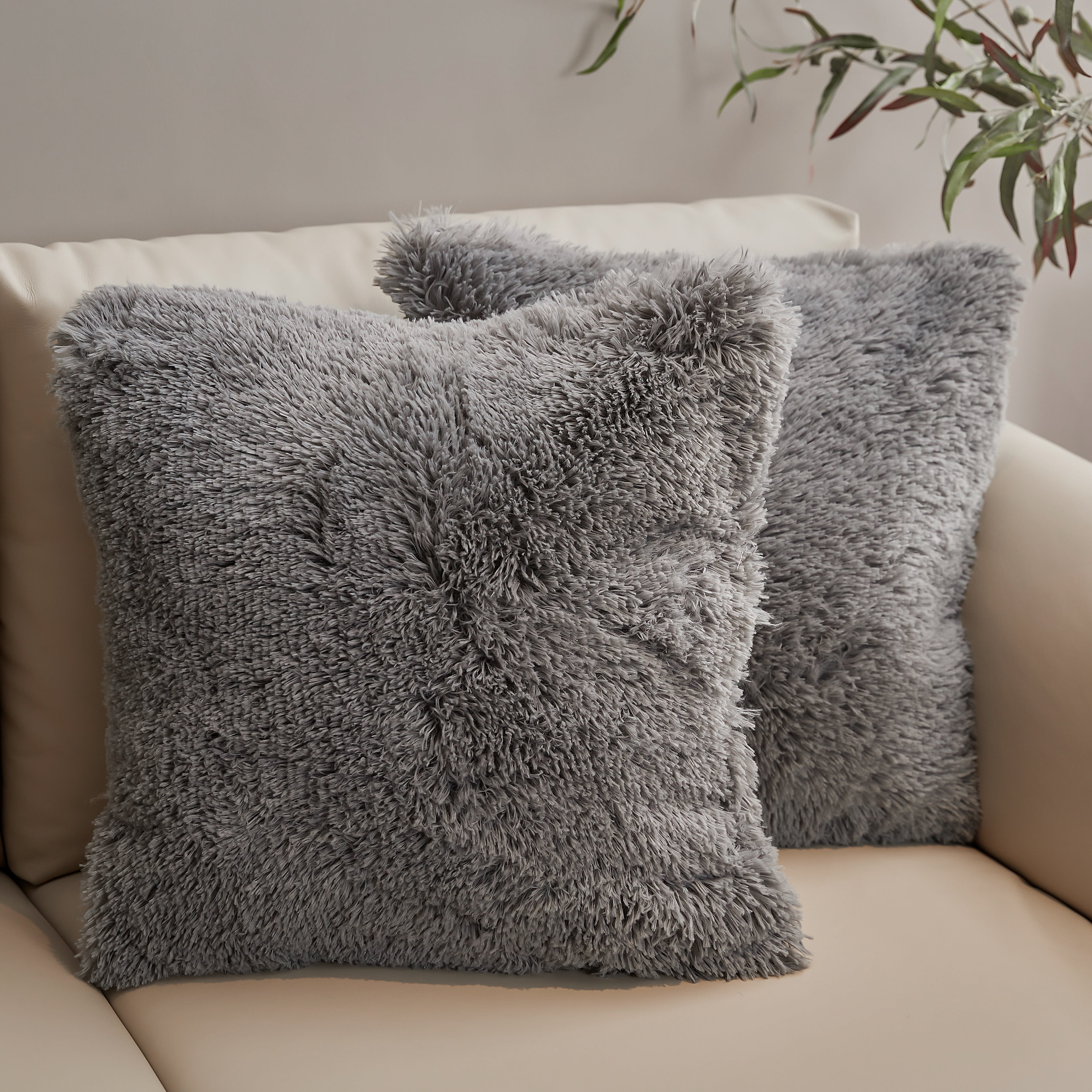 Cheer Collection Shaggy Long Hair Plush Faux Fur Lumbar Accent Pillows - 12  x 20 - Set of 2, 1 - Fry's Food Stores