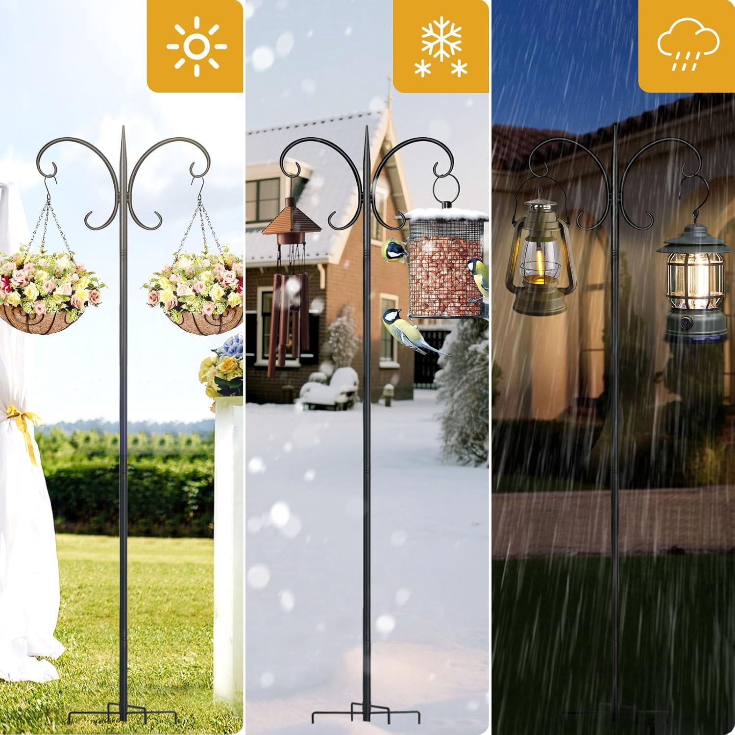 KOLAKO Bird Feeding Station, 223cm Extra Tall Bird Feeder Poles, Heavy Duty Metal Shepherds Hook for Birds Feeder, Garden Lights, Basket