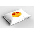 thumbnail image 2 of Love Pillow Sham Set of 2, Cartoon Smiling Face Hearts for Eyes Emoticon Adoration Romantic Illustration, Quality Microfiber Bedding Item for All Seasons, 26" x 20", Marigold White Red, by Ambesonne, 2 of 3