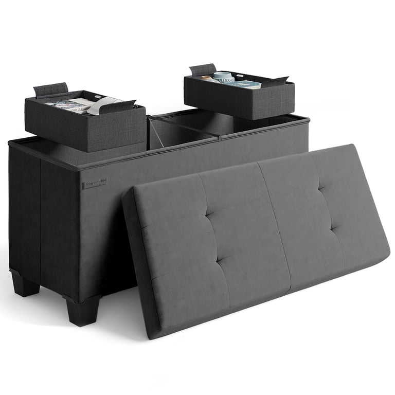 Hearth & Harbor Velvet Storage Ottoman Bench, 30 Inch photo 3