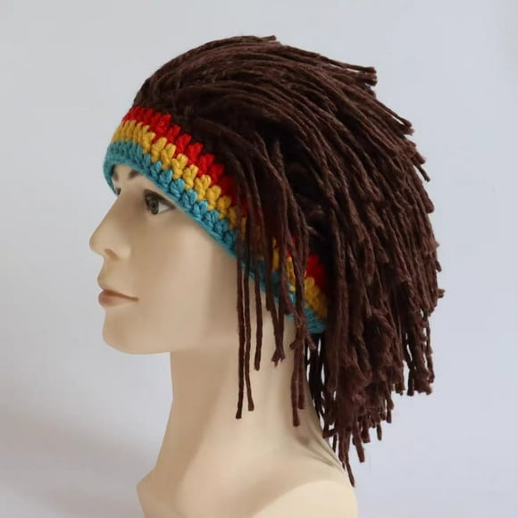 Hippie Wool Hat with Faux Dreadlock Wig | Eye-Catching Retro Knit Cap for Parties, Performances, Costumes | Versatile Photo Prop | Nylon Spandex | 56cm | 1 Piece