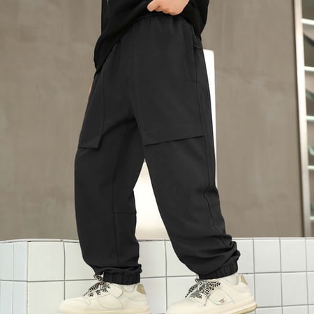 Boy s Cargo Pants Wide Leg Pants Elastic Waist Cargo Baggy Jogger Pants with Pocket for Youth