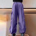 thumbnail image 6 of Kids Cargo Pants High Elastic Waisted Drawstring Baggy Cargo Pants With Pocket Loose Fit Girls Casual Sweatpants Joggers Girls Pants Size 10-12, 6 of 9