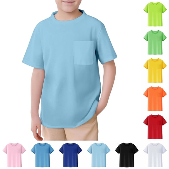 Bigetiay Boys Short Sleeve T Shirt with Pocket Breathable Athletic Unisex Toddler Children Crew Neck Tee Summer Top 4-5 Years