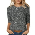 thumbnail image 4 of Shirts for Women Sequin Tops Grey Long Sleeve Sparkle Shirt Shiny Top Womens Fancy Tops Womens Holiday Sequin Tops, 4 of 4