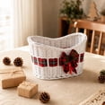 thumbnail image 2 of 2026 Christmas Indoor Home Decor White Wicker Christmas Storage Basket With Plaid Bow Decor Curved Open Weave Basket For Holiday Gift Organizer Tabletop Decor, 2 of 5