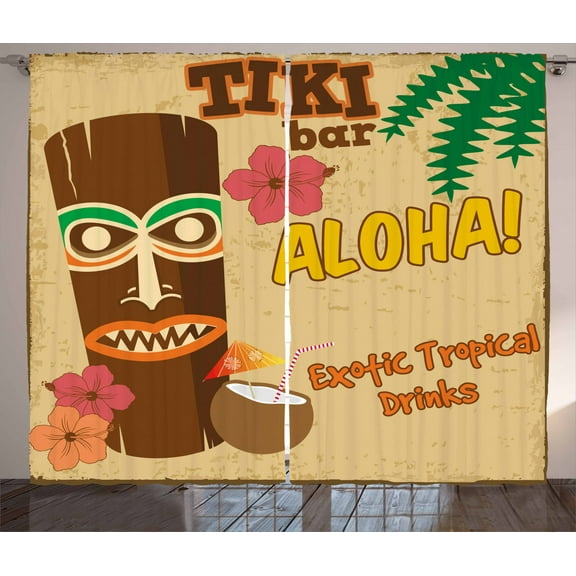Ambesonne Tiki Bar Curtains 2 Panel Set, Old Drink, 108" x 84", Multicolor