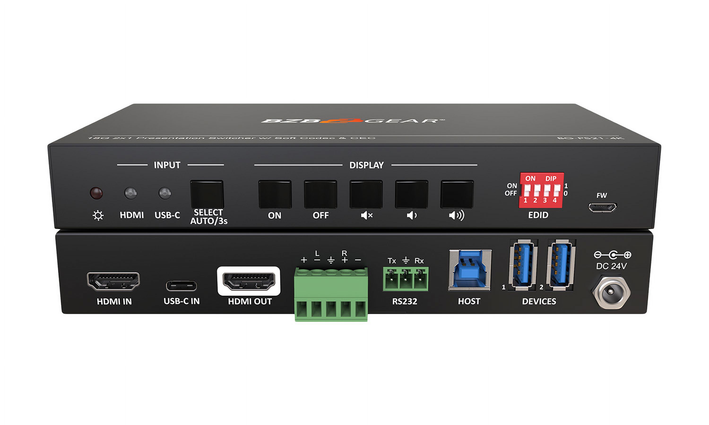 BZBGEAR 2-Port 4K UHD KVM Presentation Switcher with HDMI/USB-C Inputs and HDMI Output