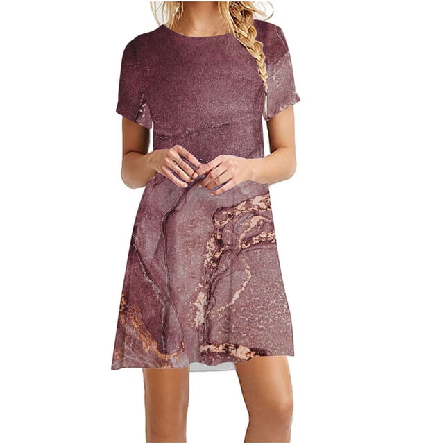 SMihono Robe Maxi Bohème d'Été pour Femmes Grande Taille Mode pour Femmes à Col Rond à Manches Courtes Robe Chandail Imprimée Robe de Plage Évasée