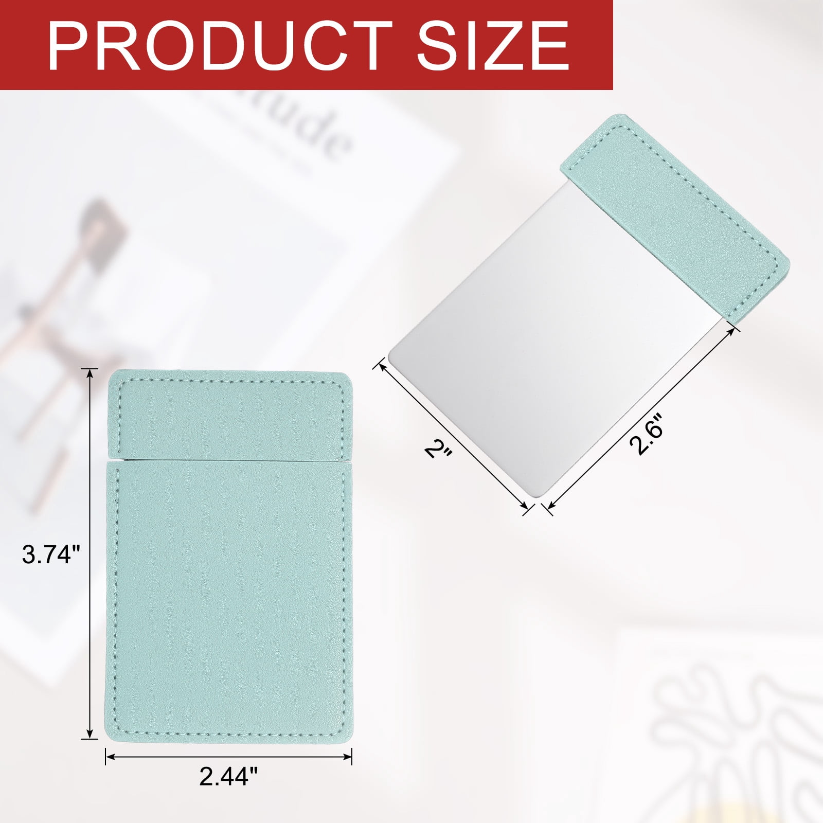Unique Bargains Small Pocket Mirror Purse Stainless Steel Compact Leather Light Blue
