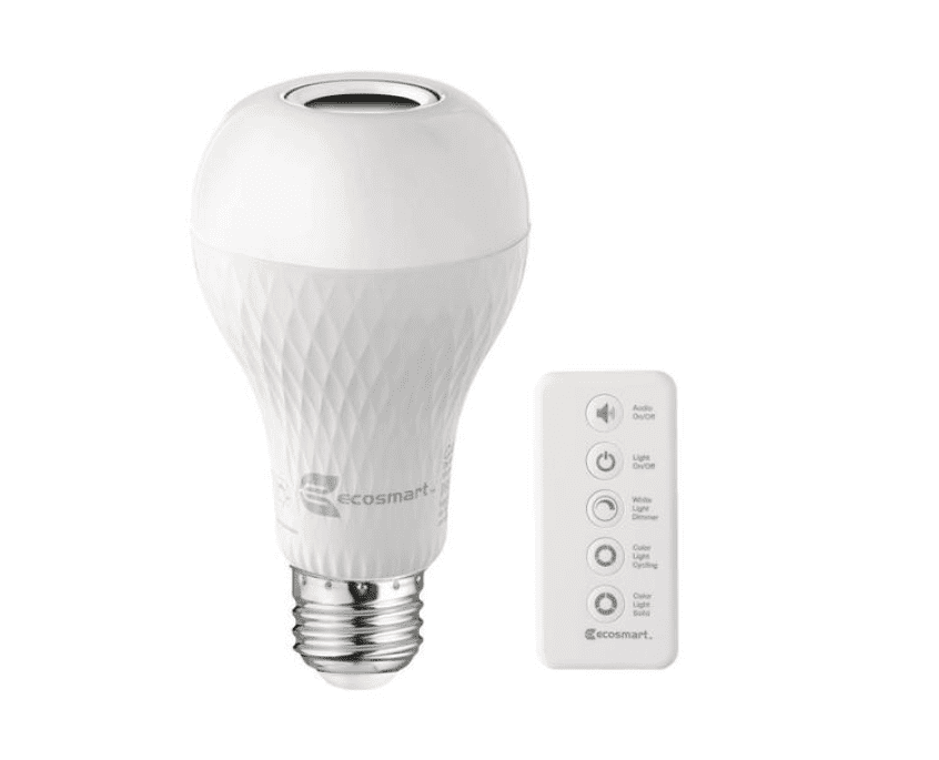 EcoSmart 60-Watt Equivalent A21 Bluetooth Speaker Colored Plus Bright White E26 Medium LED Light Bulb W/ Remote Control (1-Pack)