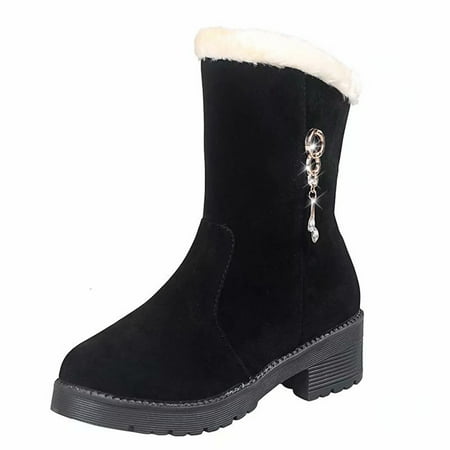 

Tuscom Womens Middle Ankle Boots Fashion Solid Boots Zipper Women Round Head Midheel Boots Plush Winter Boots for Women