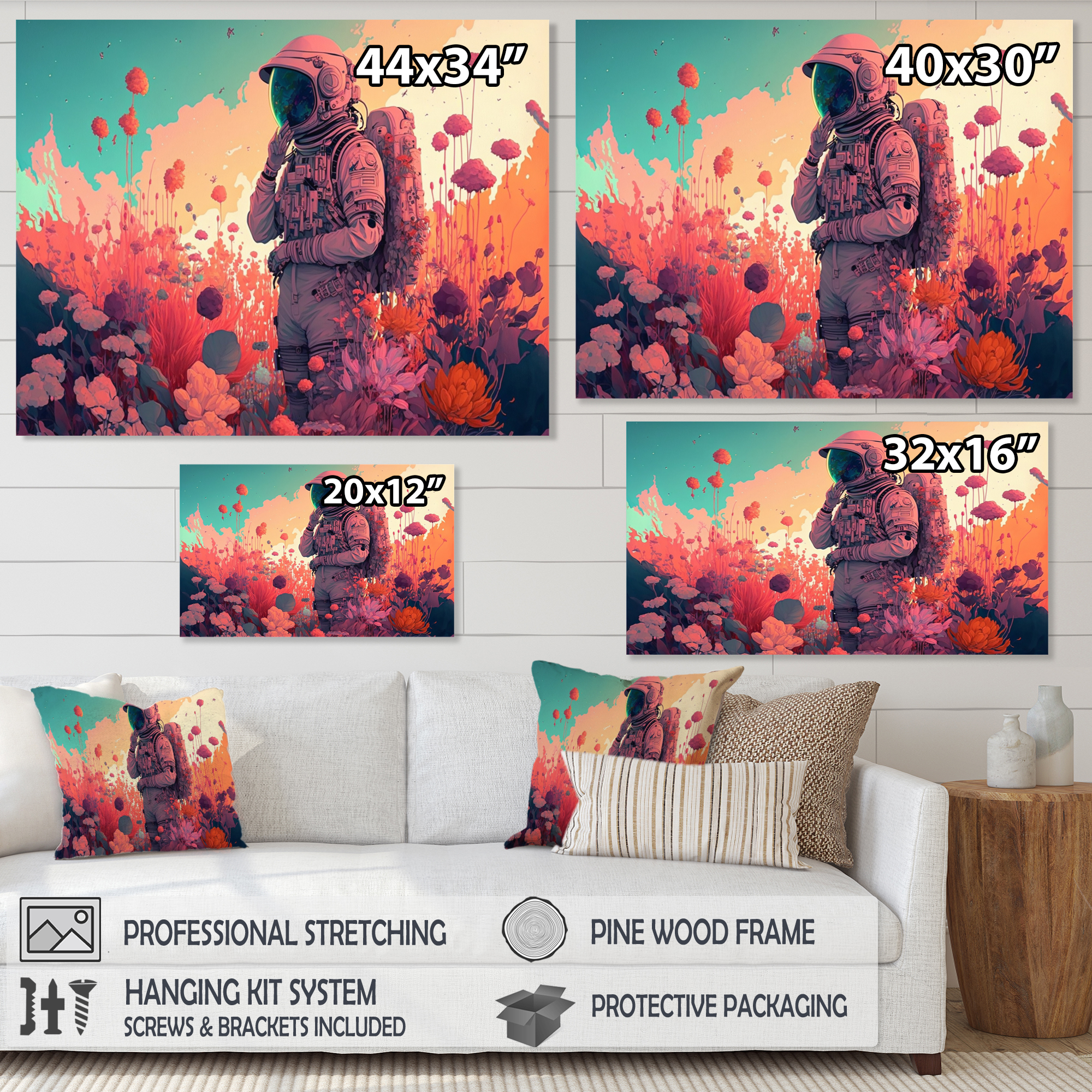 Designart Astronaut Floral Dream I Canvas Wall Art