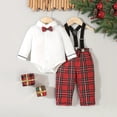 thumbnail image 5 of 9-12 Months Newborn Bodysuit Romper Toddler Boy Clothing Sets Plaid Shirt Bowtie And Suspender Strap Pants Outfits Long Sleeve Newborn Fall Winter Clothes,Red Jumpsuit, 5 of 8