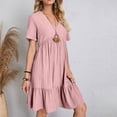 thumbnail image 7 of Qiopertar Summer Casual V-Neck Short Sleeve Mini Dress for Women Solid Color Knee-Length Party Wedding Cocktail Night Out Fashion Dress, Pink XL, 7 of 7