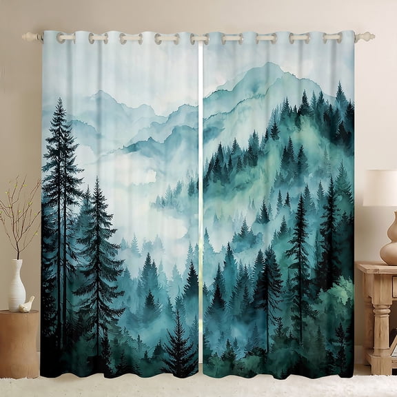 Manfei Farmhouse Nature Scenery Curtains Pack of 2 (42x84 Each), Teal Rustic Watercolor Curtains Blackout, Teen Kid Adult Bedroom Curtains, Curtains and Drapes Bedroom Decor