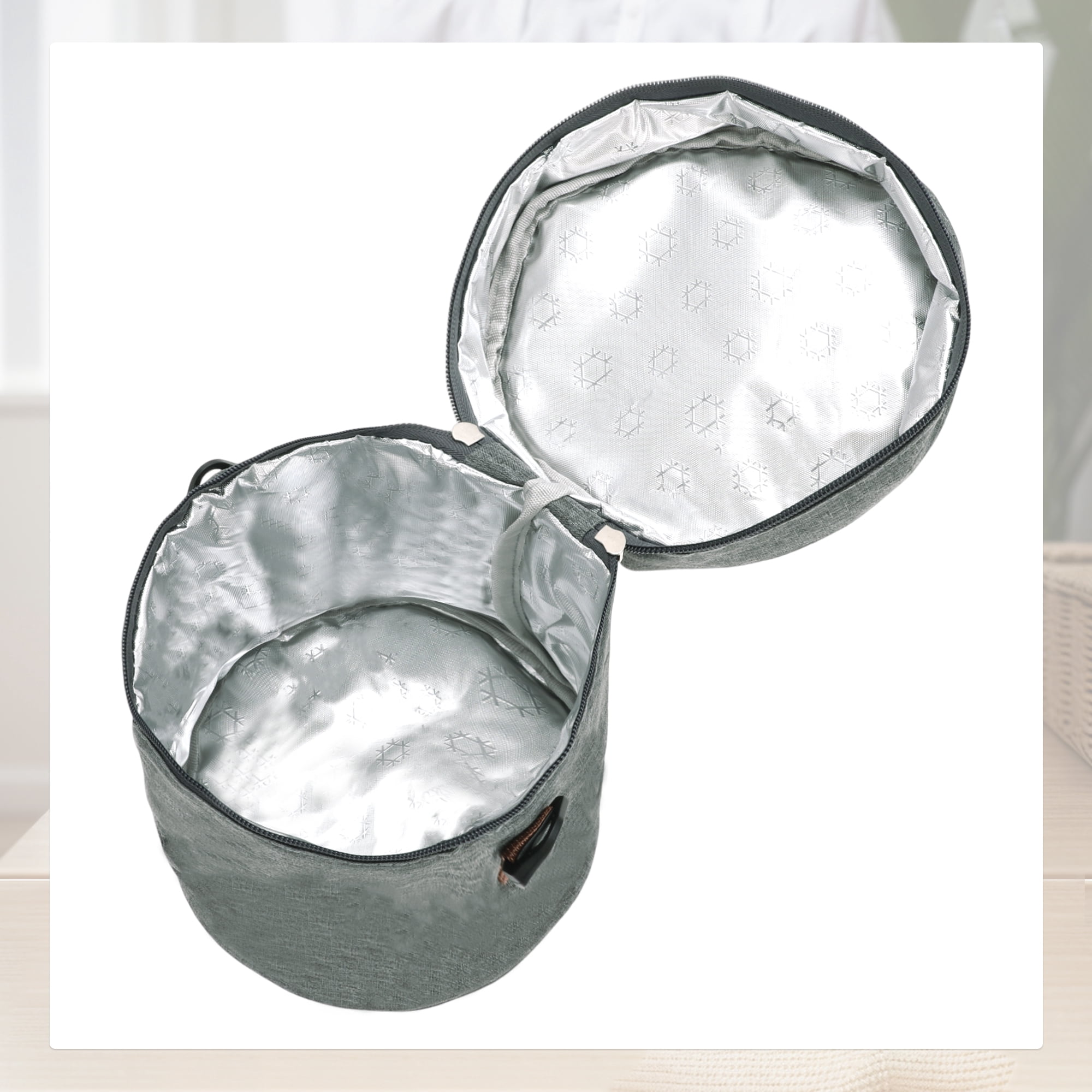 Unique Bargains Reusable Insulated Lunch Tote Bag Gray Cylinder