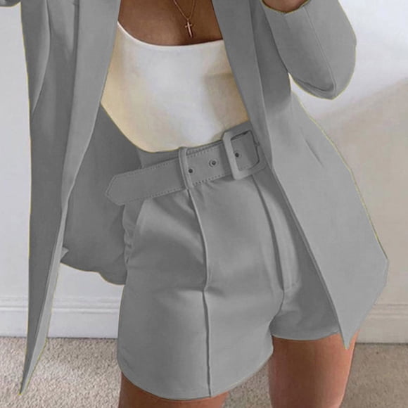 Babysbule Womens Solid Suit Shorts Dressy Summer High Waist With Belt Buttoned Elastic Waist Work Pants With Pockets
