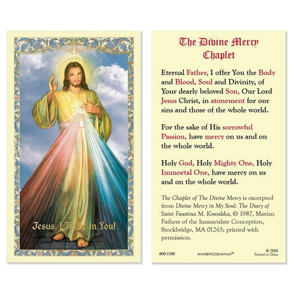 Divine Mercy Laminated Holy Card - 25/pk