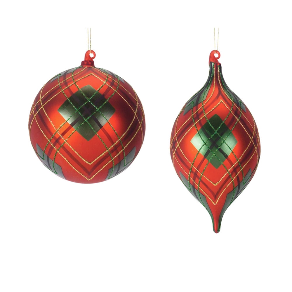 Plaid Ornament (Set of 6) 7"H, 9.75"H Glass
